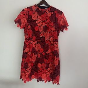 Glamorous Floral Lace Dress Red Pink Large Crochet